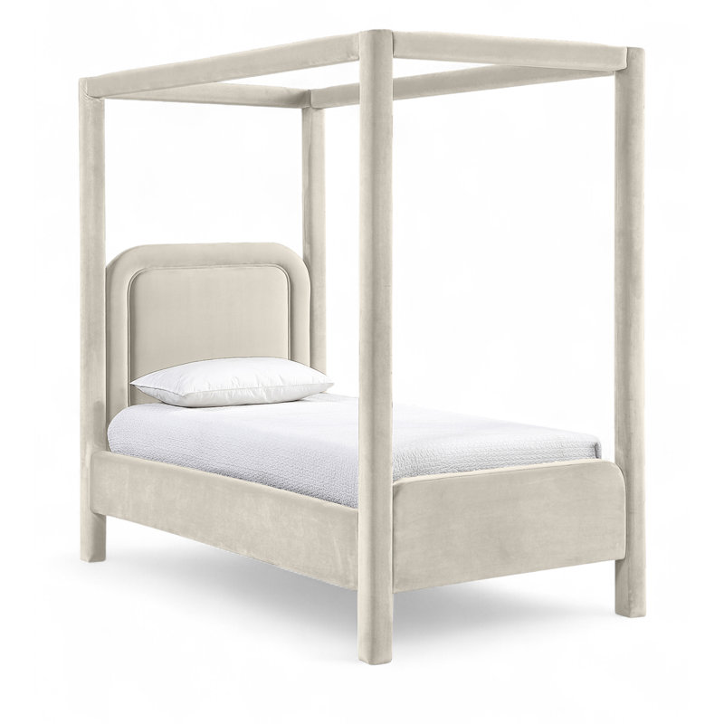 Lit tapissier Salina, Velours crème, Simple