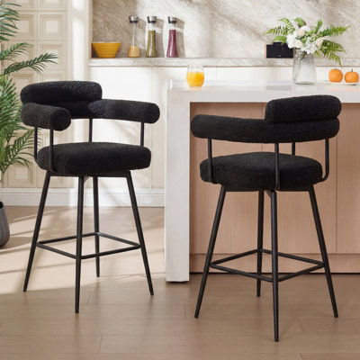 Tabouret de comptoir pivotant en Sherpa de 26,7 po avec dossier incurvé et structure en métal Kiylan