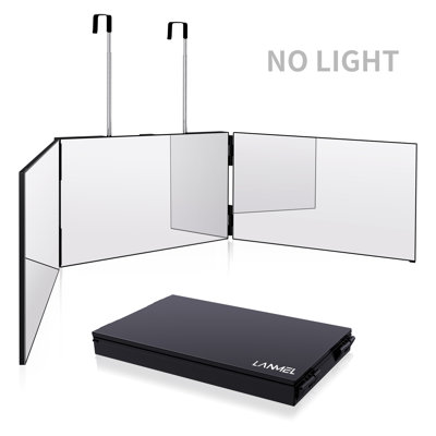 3 Way Mirror 360 Trifold Self Hair Cutting Braiding Mirror Clear Anti-Fog HD Glass,Height-Adjustable Telescopic Hook, Portable Trifold Hair Mirror for Home & Travel