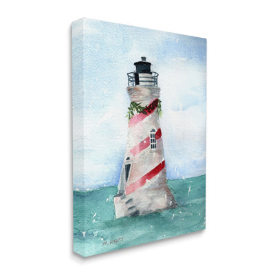 « Nautical Holiday Lighthouse »-rayures de Noël-impression d’art graphique