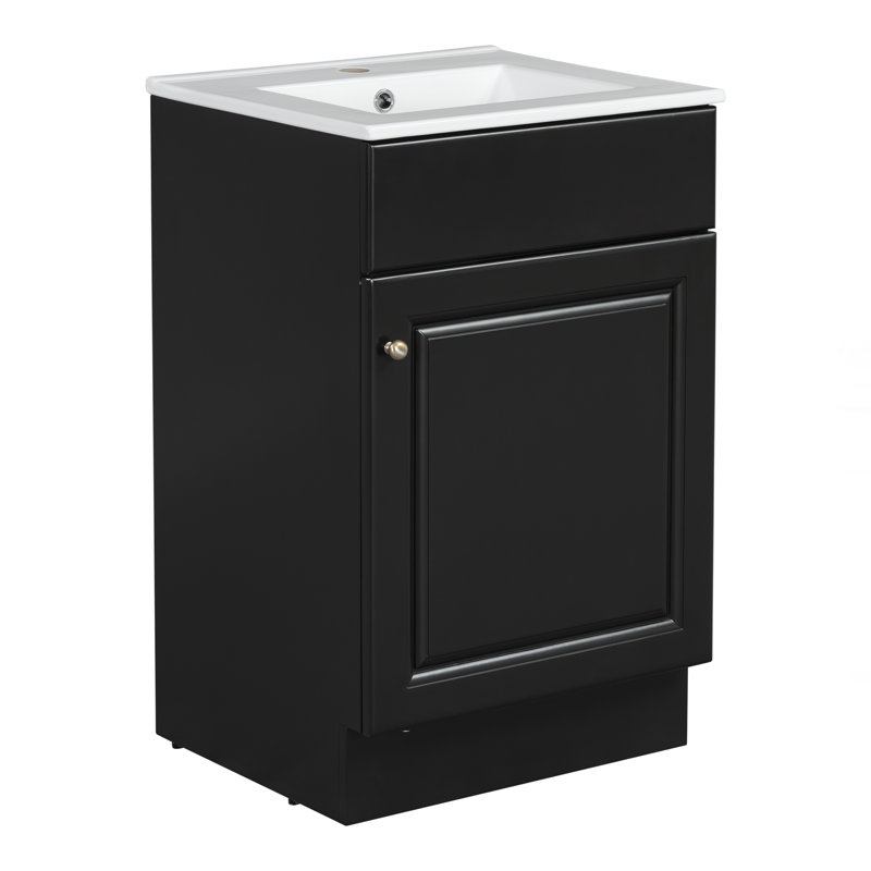 Armoire de meuble-lavabo avec tablette de porte, Noir