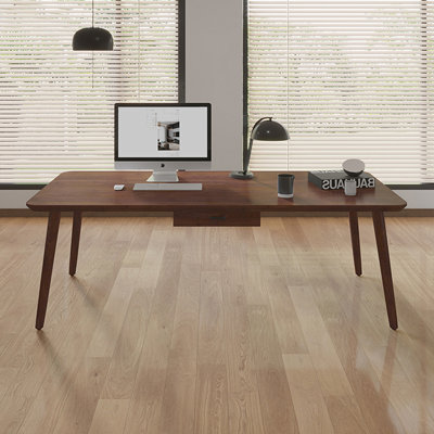 Nut-brown Rectangular Solid Wood desk