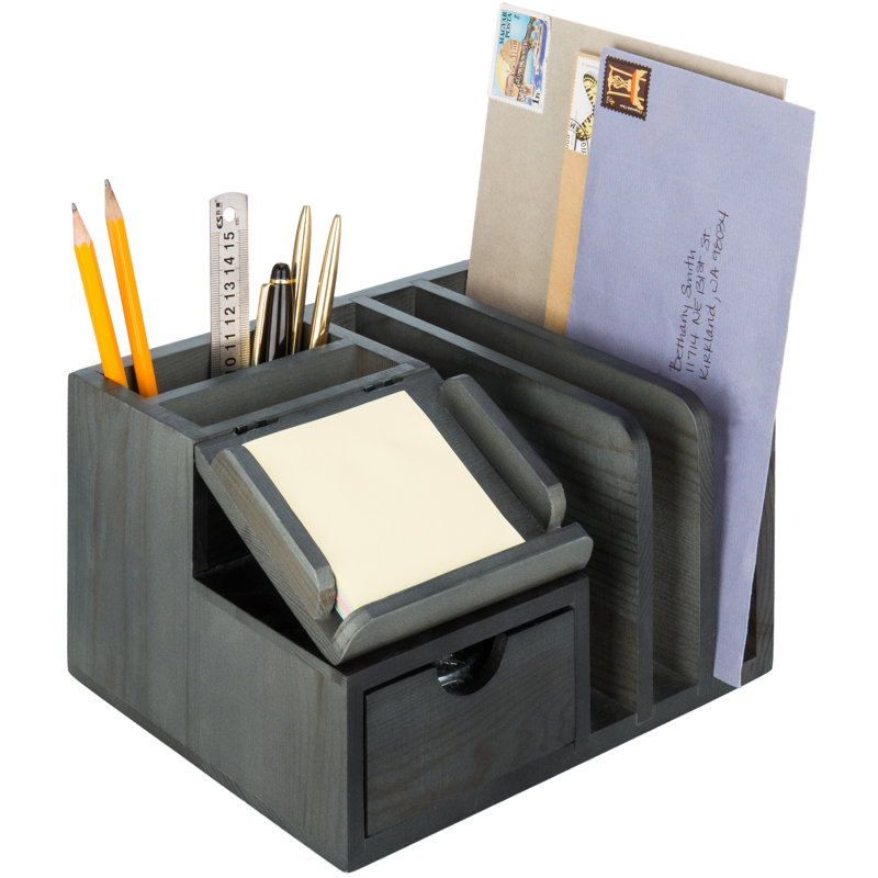 Isocrates Solid Wood Desk Organiser, Dark Grey