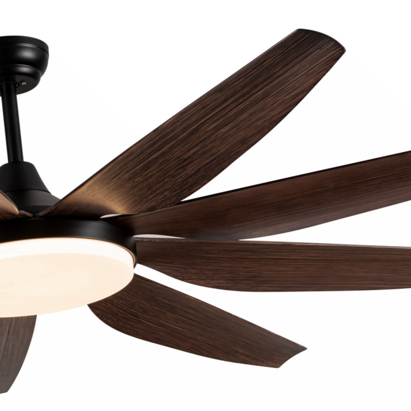 Oversized Industrial Large Black Ceiling Fan with LED Lights and 9 Aluminum Blades, Matte Black with Matte Black Blade, 84