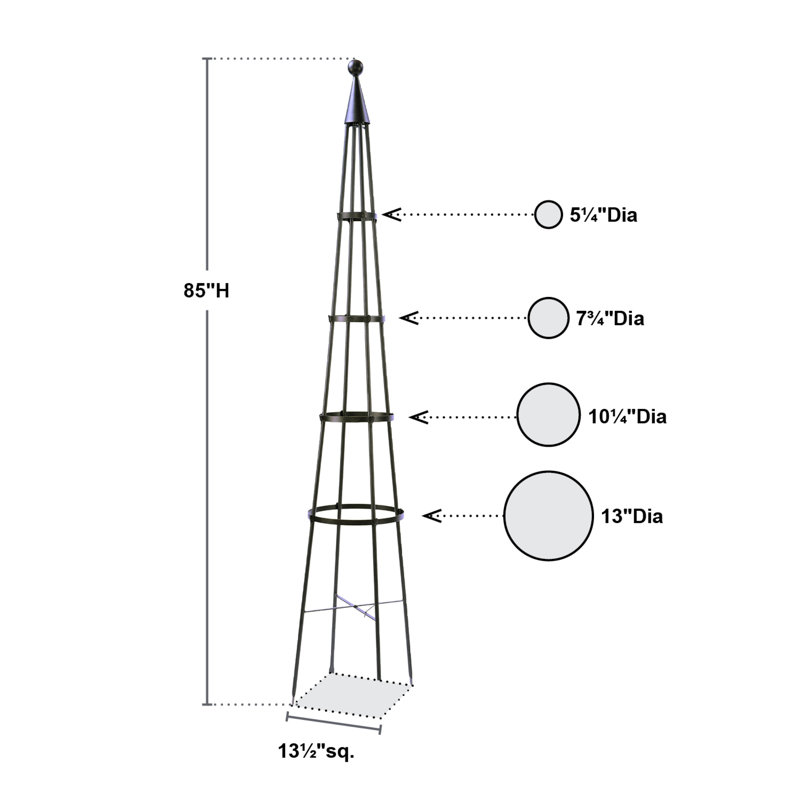 Graphite Wrought Iron Garden Obelisk Trellis, 84 Inches