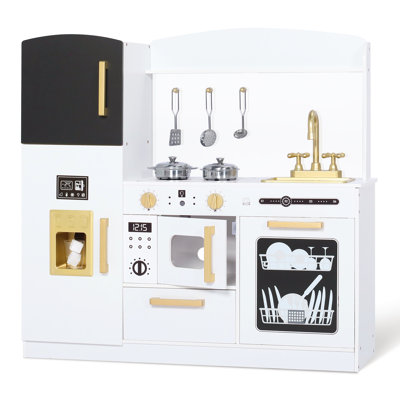 Wooden Play Kitchen Set for Kids with Ice Maker, Sink, Microwave, Dishwasher & Accessories – Educational Role Play Toy for Toddlers Ages 3+