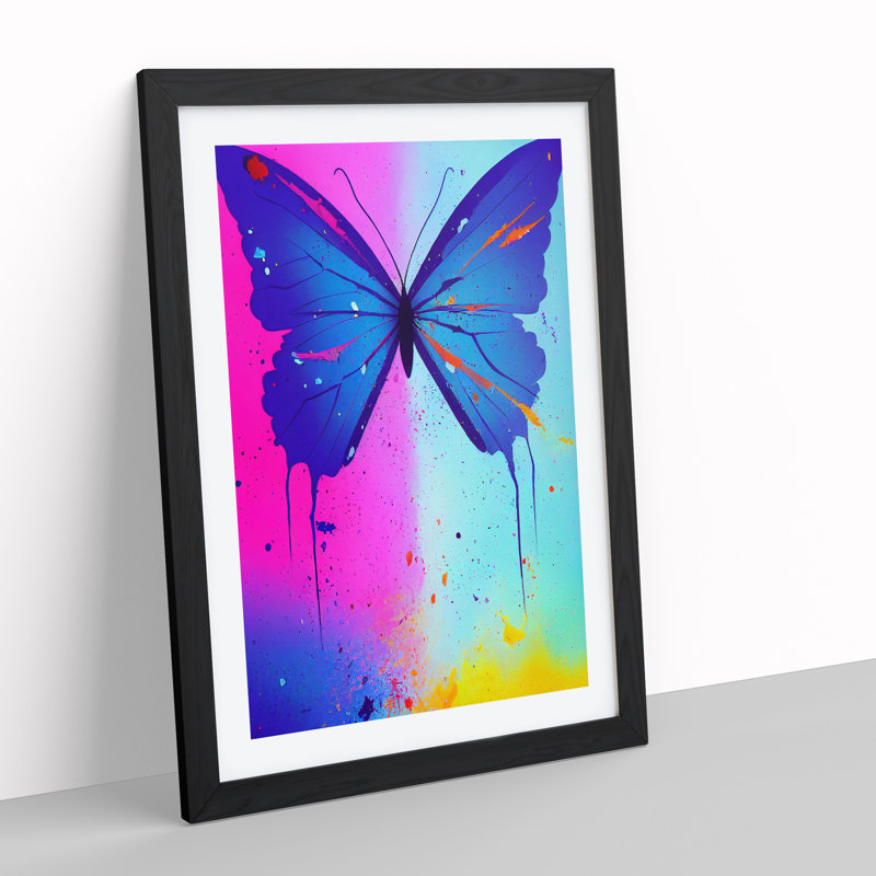 Paint Splash Butterfly No.1 Abstract - Single Picture Frame Painting, Black, 64cm H x 46cm W x 2cm D