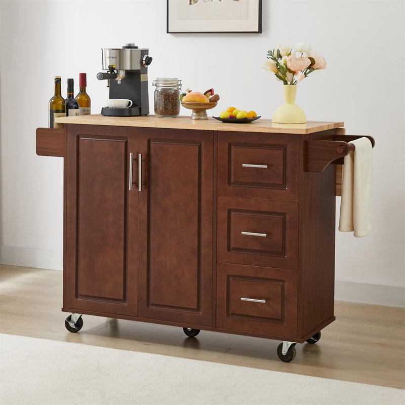Îlot de cuisine avec comptoir à abattants (tabouret non inclus), Brun