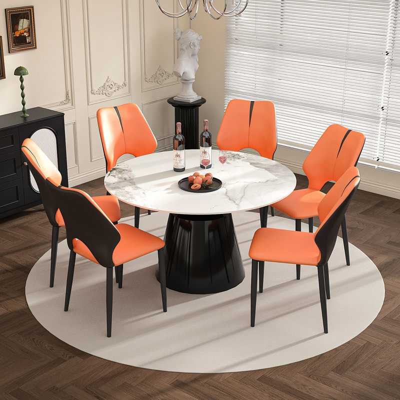 Table de salle à manger ronde, table de salle à manger en pierre frittée avec base conique en acier inoxydable, table de salle à manger robuste pour la salle à manger de cuisine (avec chaises)