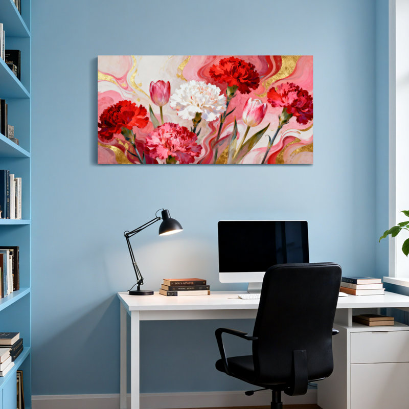 Plantes et fleurs à motif floral avec œillets, H 16 po x l 32 po