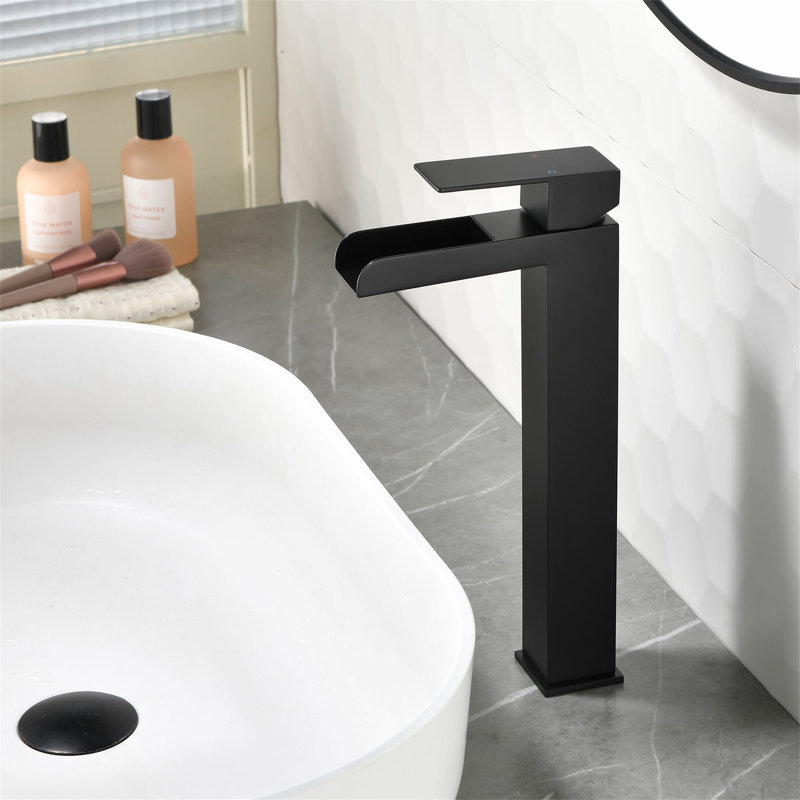 Robinet de lavabo de salle de bain à un trou avec ensemble de bonde escamotable, Noir mat