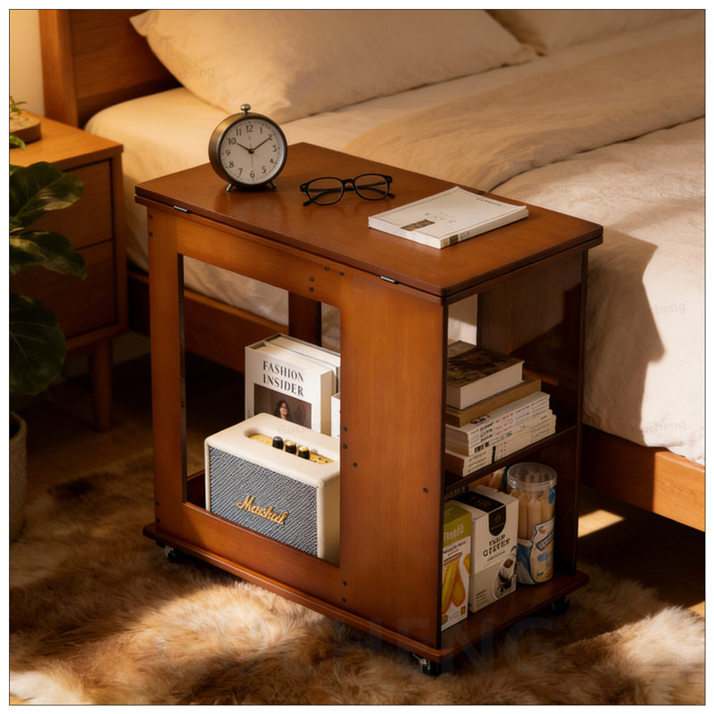 Bamboo Folding Edge Table with Movable Storage, Foldable Top for Beds and Sofas, Space-Saving and Multi-Functional Design