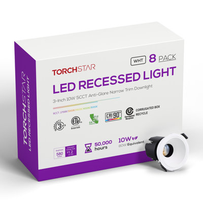 3" 5CCT Anti Glare LED Recessed Lights with J-Box, Ultra Narrow Frame, Deep Canless Recessed Light, Gimbal LED Ceiling Light, 0.31" Ultra-Slim Trim