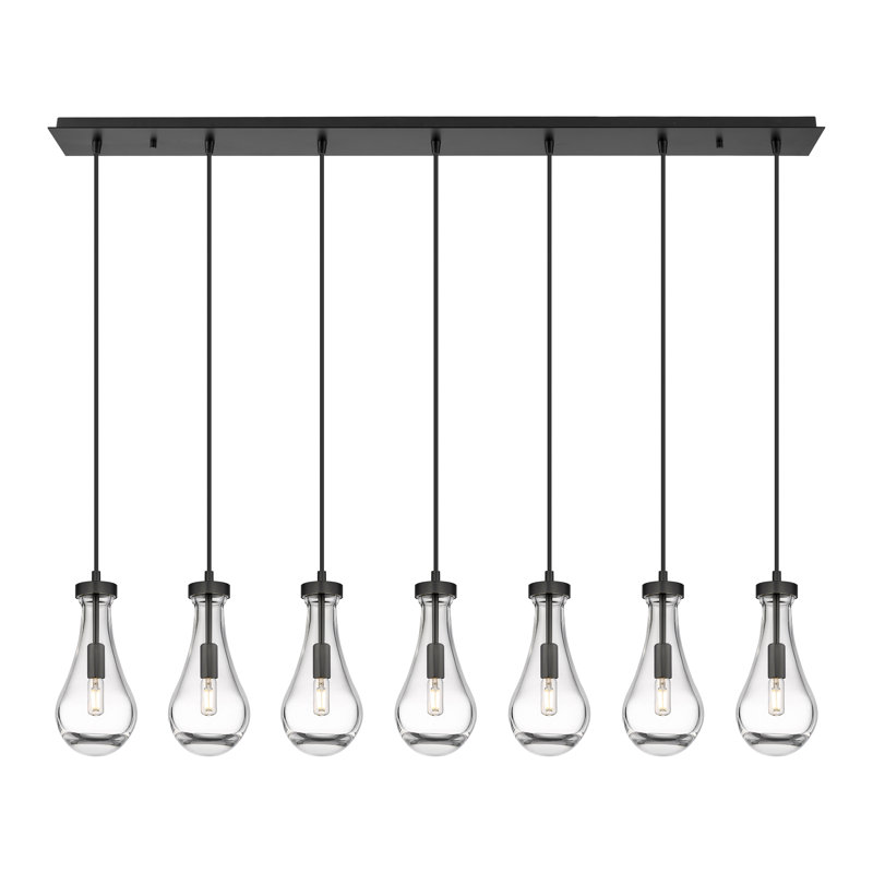 Luminaire suspendu pour îlot de cuisine 7 lumières Replogle, Transparent, Noir mat