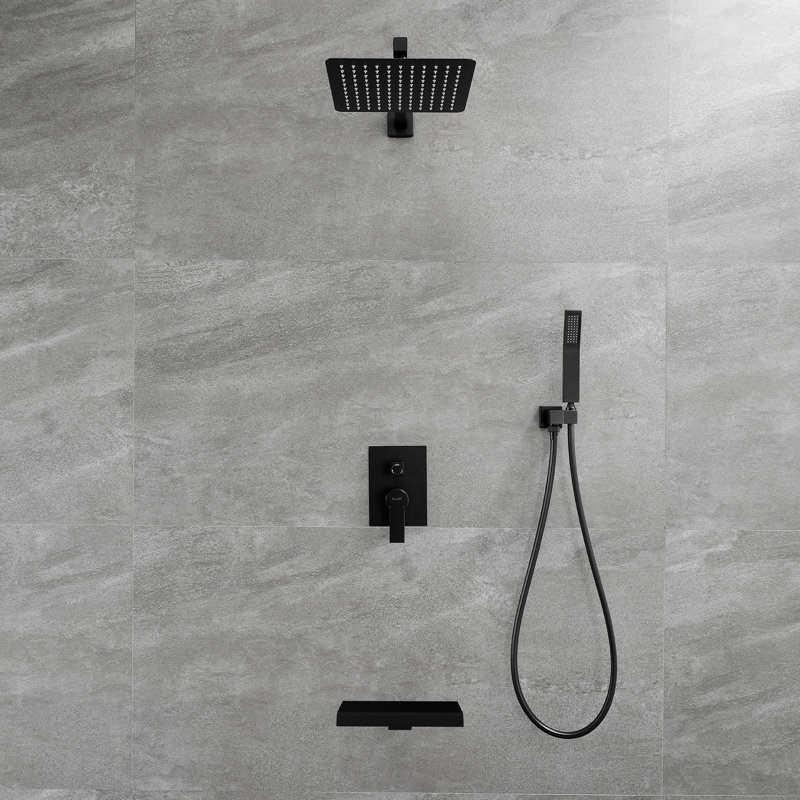 Robinet de baignoire et de douche à pression équilibrée (température et volume) avec valve brute, Noir mat