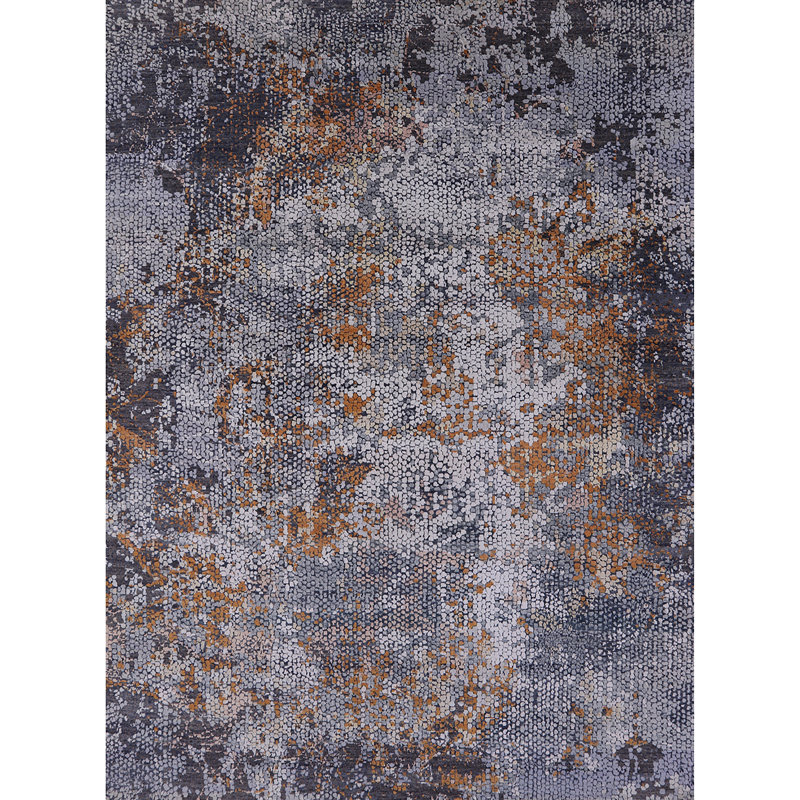 Tapis abstrait gris / orange Brickendon, Rond 8 pi