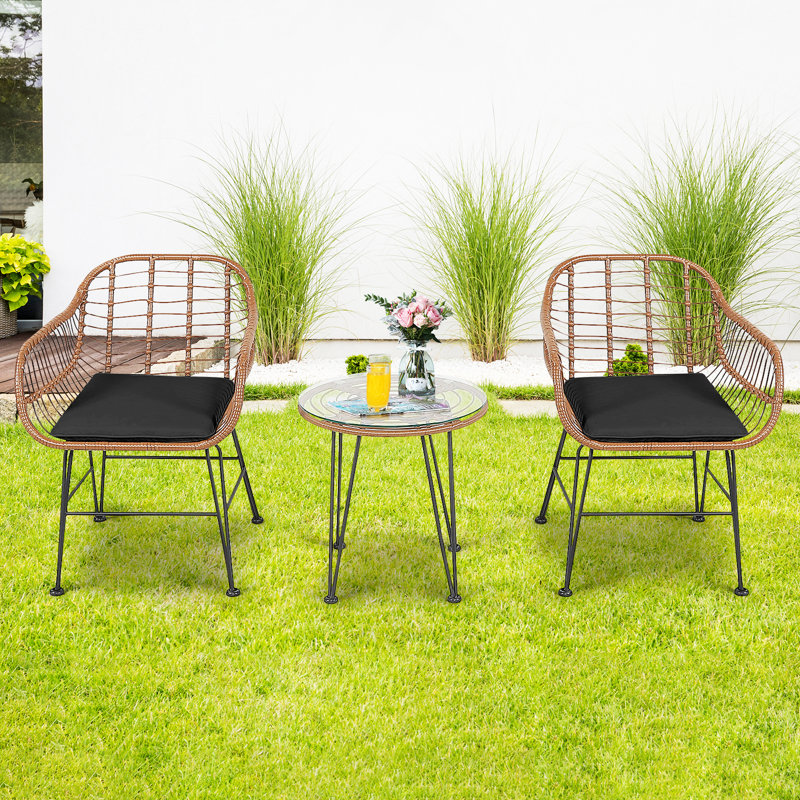Patiojoy 2 - Person Wicker Patio Dining Set with Round Table , Cushions Included