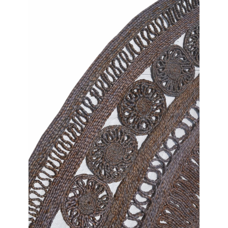 Mehndi Handmade Geometric Area Rug, Round 12'