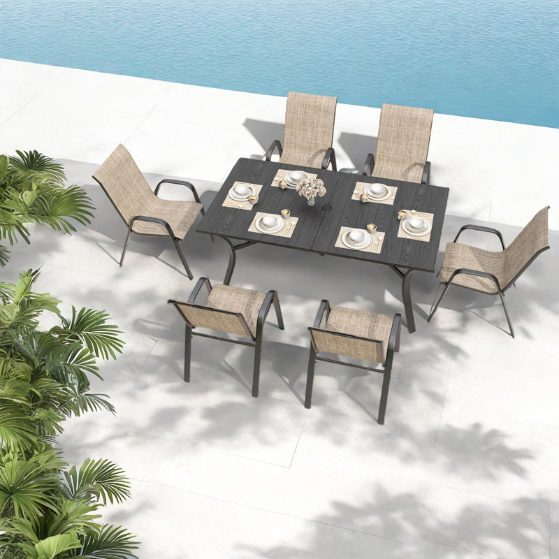 Ensembles de salle à manger en métal durables, de style ergonomique et moderne pour l'extérieur et la maison