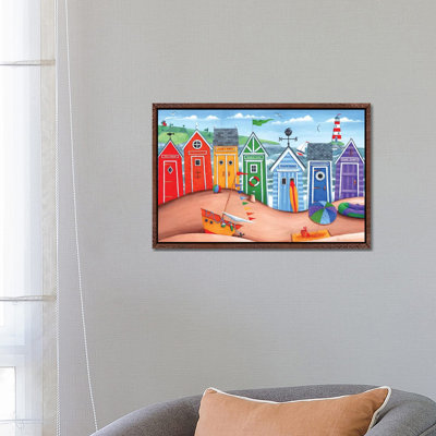 Beach Hut Rainbow Scene by Peter Adderley - Painting on Canvas