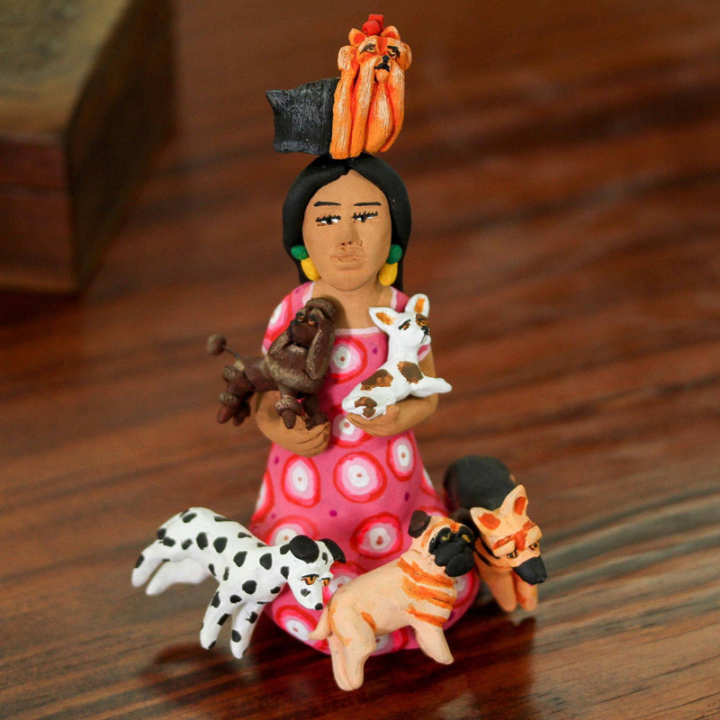 Woman With Dogs Ceramic Sculpture