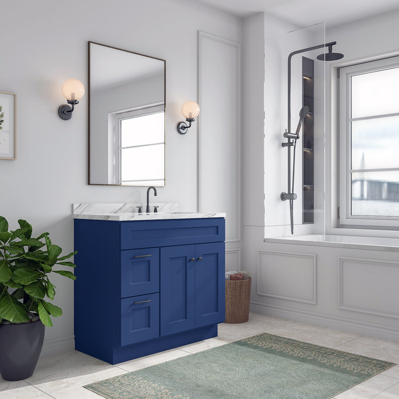 Meuble-lavabo de salle de bain en bois massif prêt à assembler 36 po - comptoir non inclus, Shaker bleu
