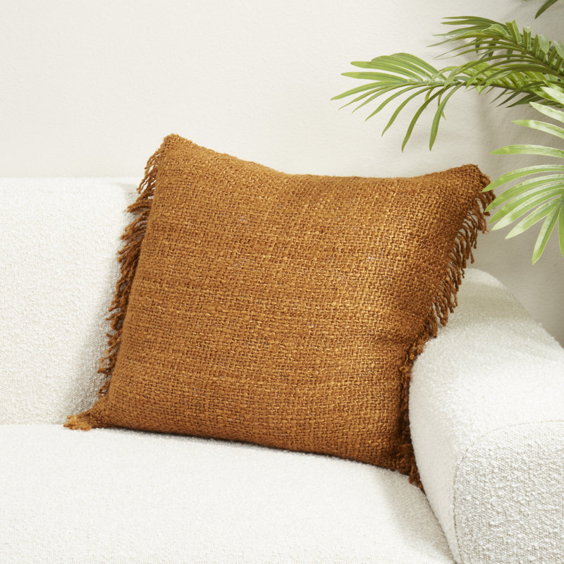Coussin Fringe, Orange, Carré 20 po, Polyester