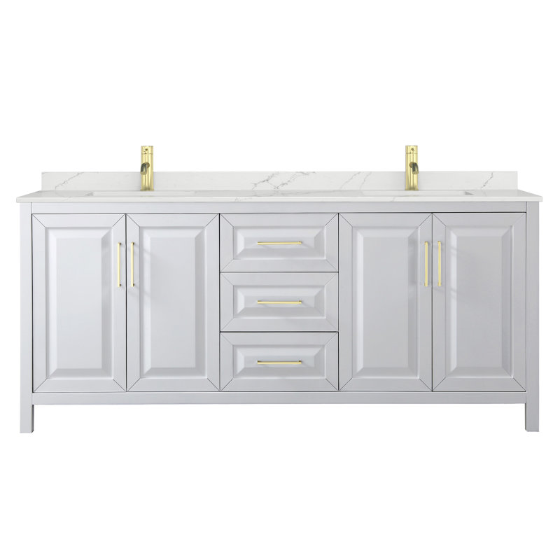 Daria 80'' W Vanity, Brushed Gold, White, White Quartz