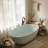 69 inch Turquoise Green Solid Surface Freestanding Soaking Bathtub with Overflow and Pop-up Drain