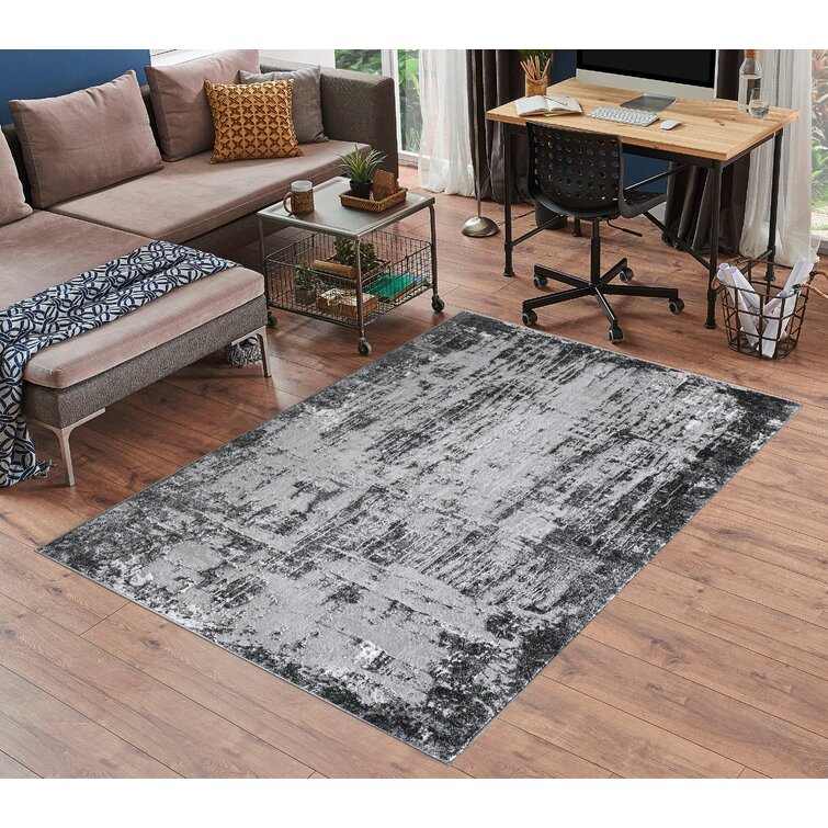 Forysthe Abstract Machine Woven Black Area Rug