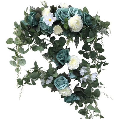 3Pcs Wedding Arch Flowers, White Rose Decorative Floral Swags, Artificial Greenery Eucalyptus Leaves Flower For Sheer Drapes, Wedding Chair, Arbour, Wedding Ceremony And Reception Arrangement Wedding Decorations