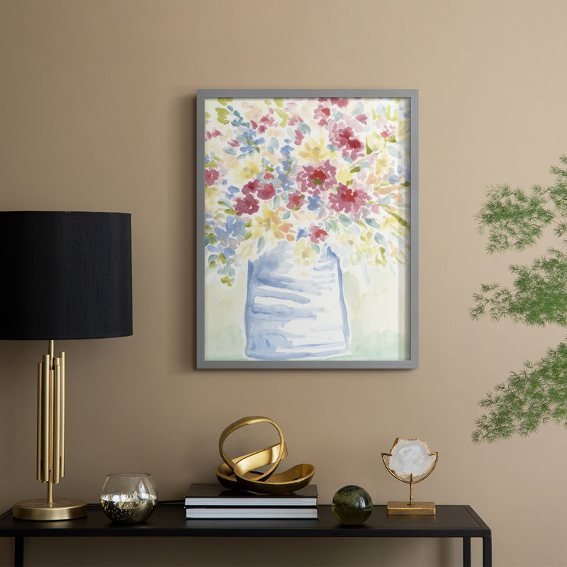 Country Meadow Bouquet II Framed Print - Solid Wood, H 11 po x l 9 po, Gris