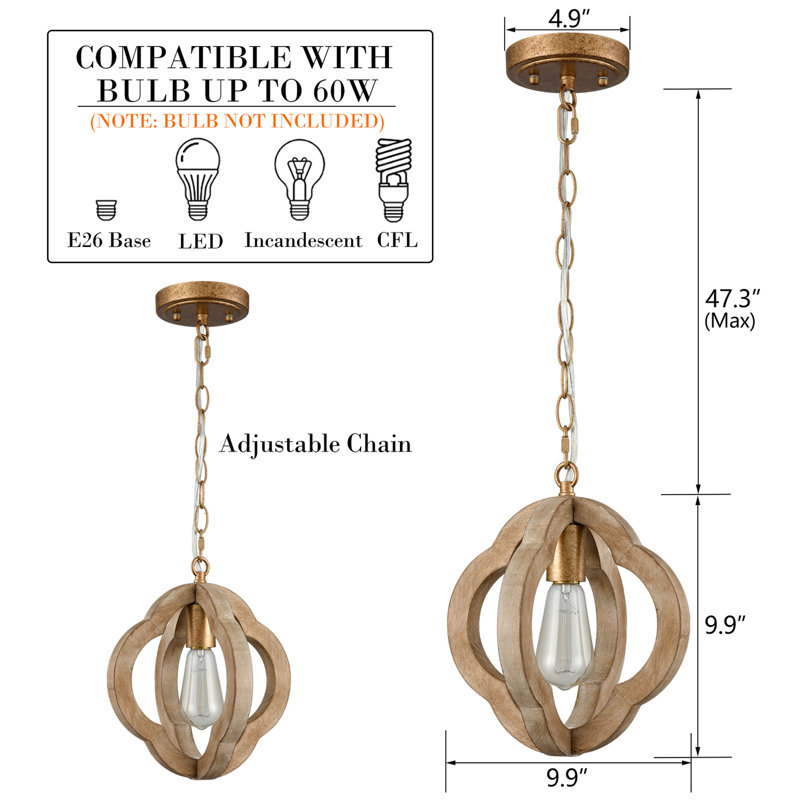 Carlisa 1 - Light Kitchen Island Pendant, Antiqued Gold, Brown