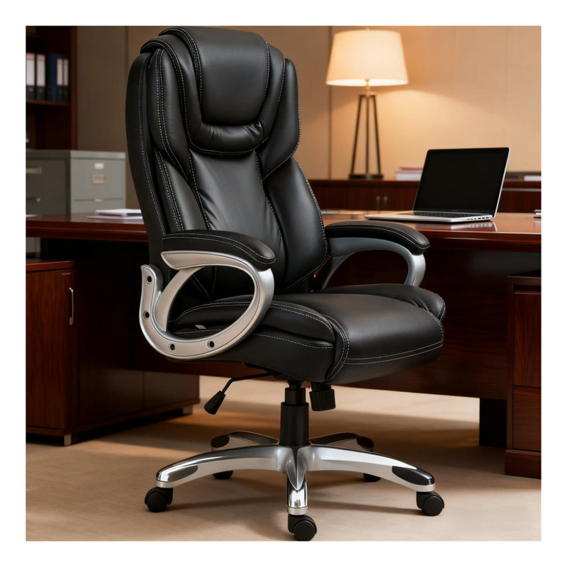 Chaise de bureau ergonomique noire à hauteur réglable - Chaise de bureau pivotante avec accoudoirs rembourrés pour un espace de travail moderne