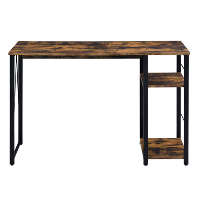 Rustic Work Desk In Weathered Oak And Black With 2 Shelf Areas For Storage Rectangular Computer Shelves