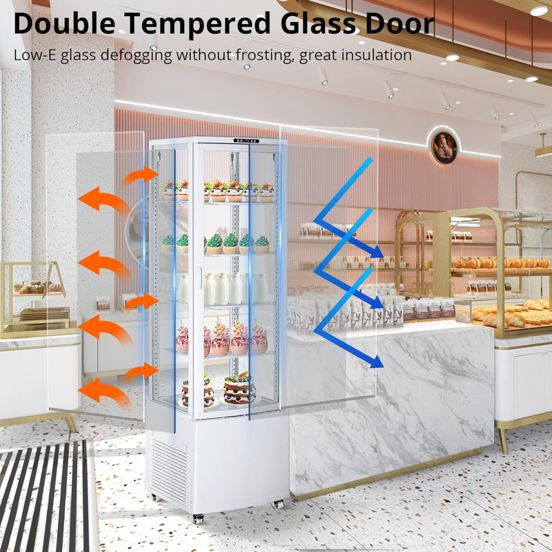 Commercial Refrigerator Display, 215L/7.6 Cu. Ft Display Refrigerator Pastry, Countertop/Floor Refrigerator, Double-Layered Glass Display Refrigerator with Wheels, Led Lights, Auto Defrost