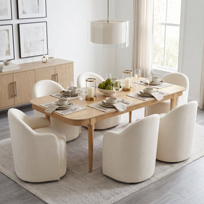 Ensemble de table de salle à manger moderne en bois massif pour 6 personnes avec table de salle à manger de 90 po et 6 chaises roulantes