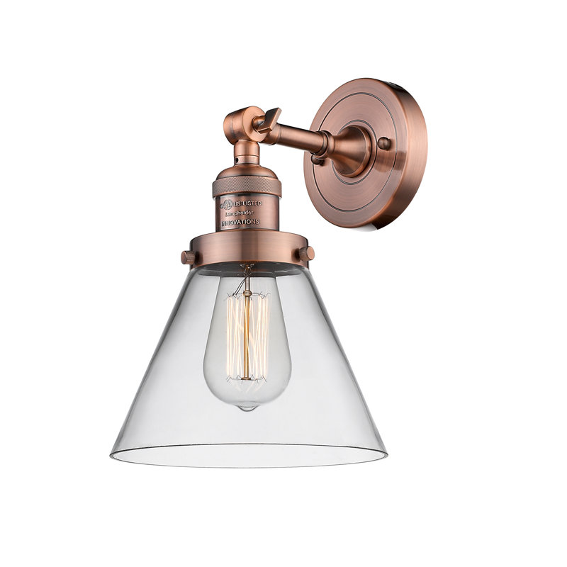 Milazzo Glass Semi Flush Mount, Clear, 13.5" H x 7.75" W x 7.75" D, Antique Copper
