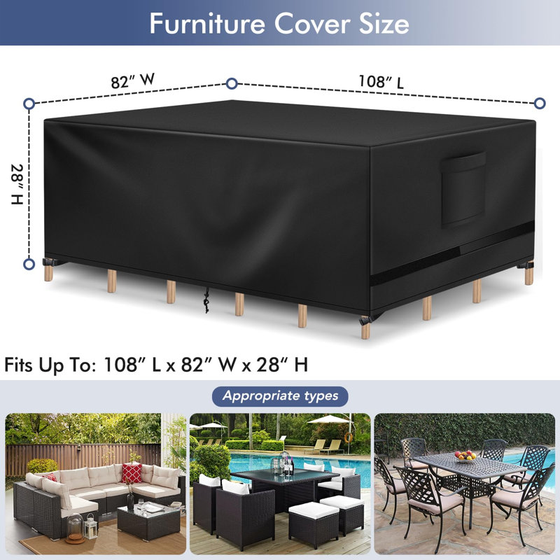 Waterproof Rectangular Outdoor Table Cover, Heavy Duty Sectional Set Protection,(Black)