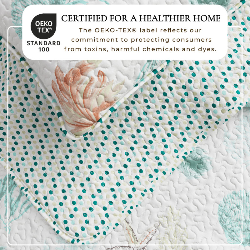 Bright Watercolor Coral Print Quilt Set with Shams, Full / Queen Quilt + 2 Standard Shams