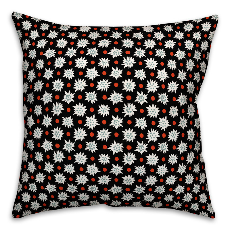 Coussin décoratif abstrait flocon de neige carré, 16 po x 1 po, Noir, Intérieur