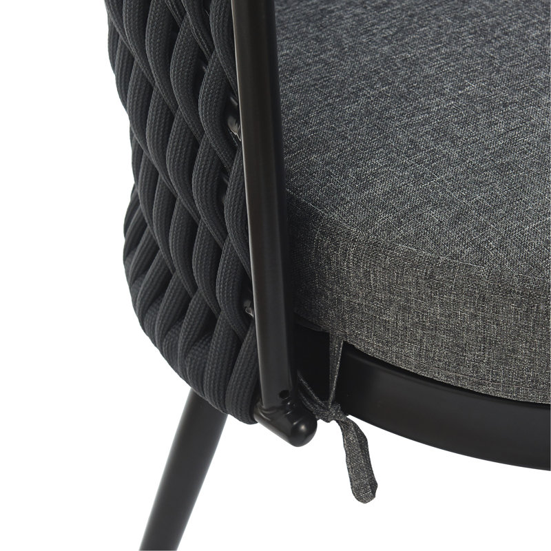 Weather - Chaises d'extérieur, en métal et corde avec coussins gris foncé, idéales pour les repas et les cordes rembourrés, petites terrasses