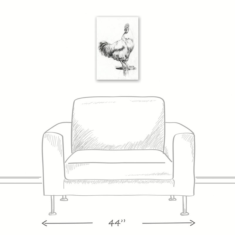 « campagne coq sketch », reproduction d’art sur toile, H 18 po x l 12 po, Toile tendue