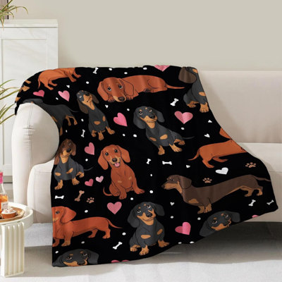 Dachshund flanelle cadeaux de couverture pour les amoureux du teckel Mignon chien de Vienne avec empreintes de pattes, jeté moelleux, cadeau idéal pour les femmes, adulte, anniversaire, Saint-Valentin, décoration de canapé pour la maison, 60 po x 80 po