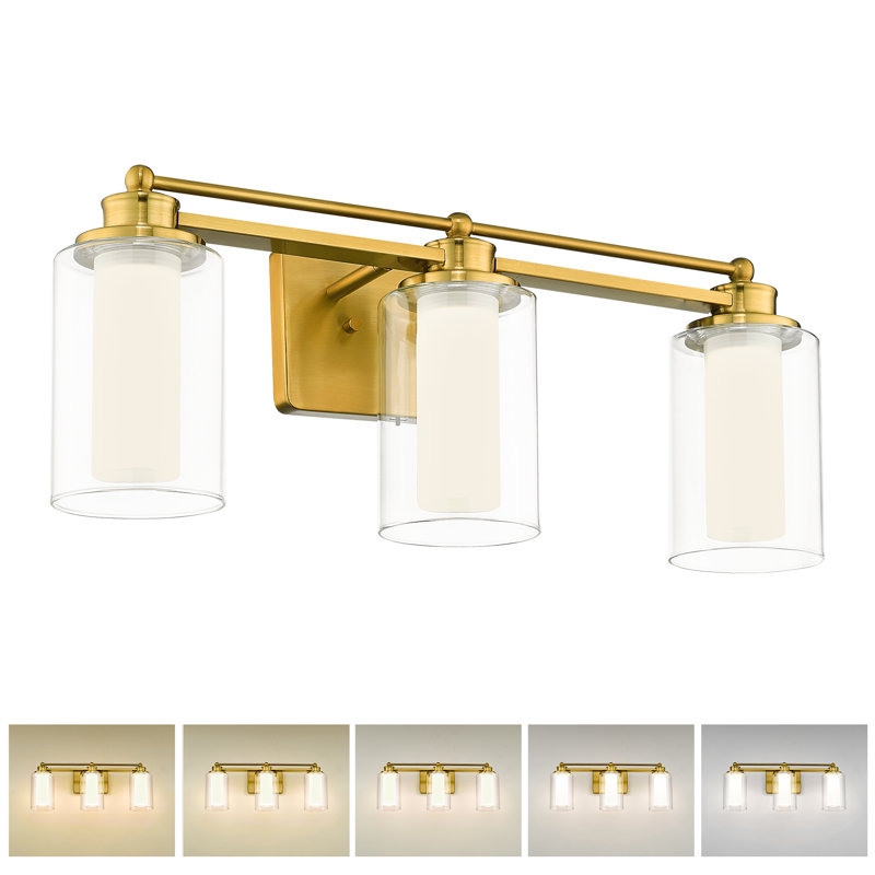 Éclairage pour meuble-lavabo moderne à 3 lumières DEL à intensité variable, 5 couleurs de température réglable, or brossé