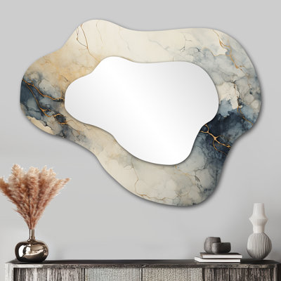 Abstract Minimalism River Forest I - Beige Cloud Large Wall Mirror, Traditional Asymmetrical Decorative Mirror, Printed Metal Art