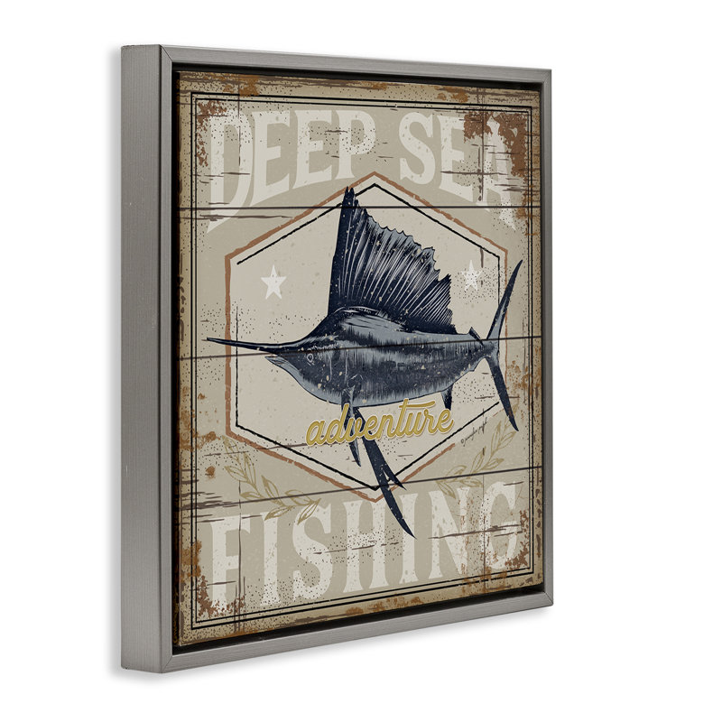 Cadre flottant Deep Sea Fishing Adventure, design par Jennifer Pugh, H 18 po x l 18 po, Cadre flottant gris lustré