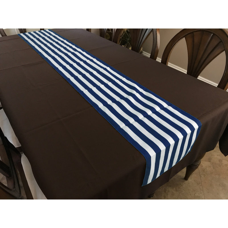 Stripes Print Table Runner, Navy, 144" Runner, 24"