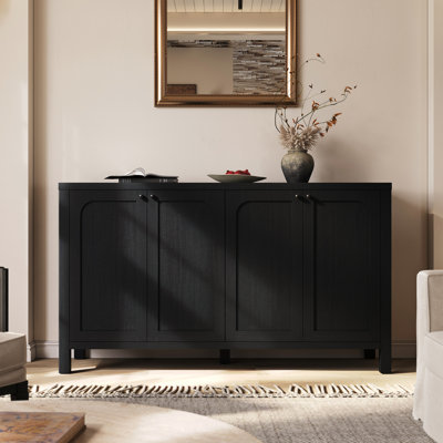 Buffet 55 po noir avec buffet et crédence moderne avec portes et console en bois robuste pour meuble télé