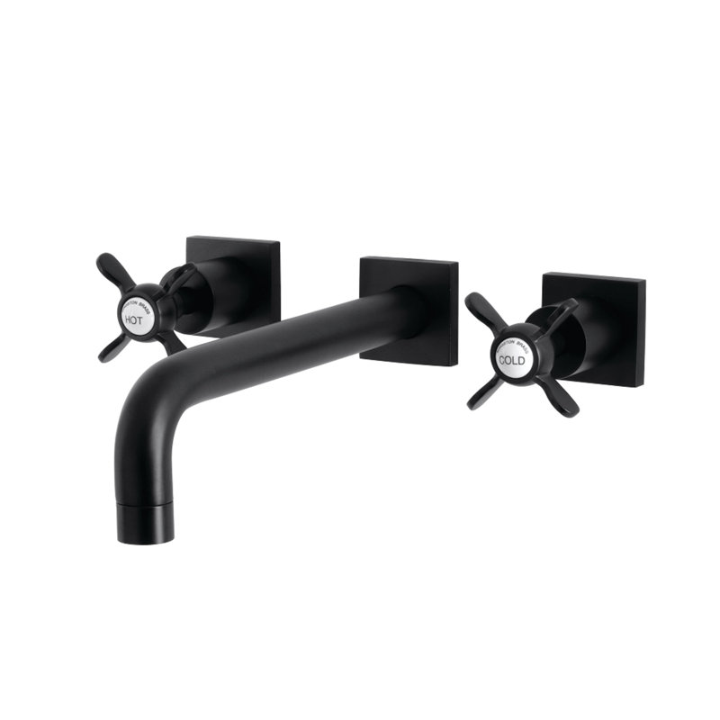 Kingston Brass Manhattan Two-Handle 3-Hole Wall Mount Roman Tub Faucet, Matte Black, Cross Flat